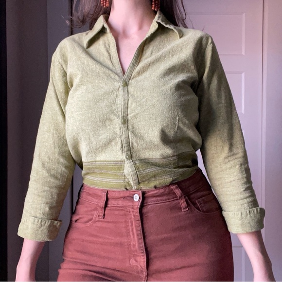 Vintage Green Striped Button Down - Picture 2 of 6